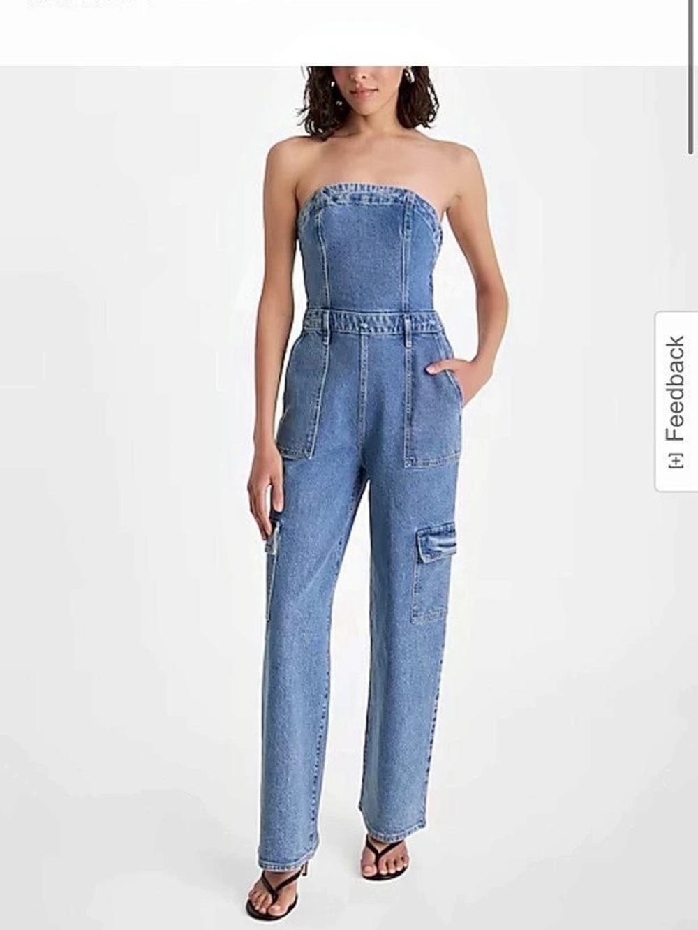 Express Denim Strapless Cutout Wide Leg Jumpsuit with Pockets Size 0